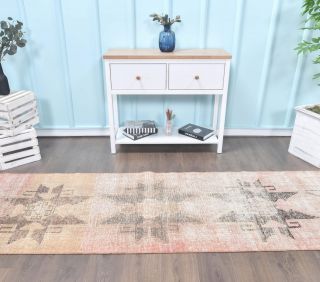 Vintage Soft Pink Runner Rug - Thumbnail