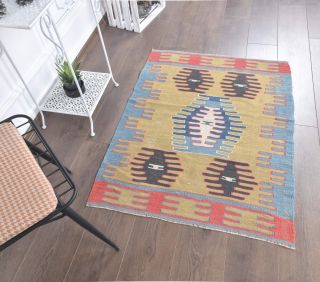 3x4 Vintage Handmade Kilim Small Rug - Thumbnail