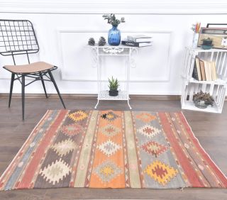 3x4 Vintage Handmade Pastel Small Rug - Thumbnail