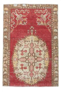 3x4 Vintage Handmade Red Beige Small Anatolian Rug - Thumbnail