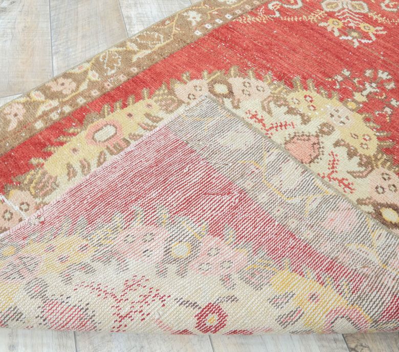 3x4 Vintage Handmade Red Beige Small Anatolian Rug
