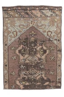 3x4 Vintage Handmade Small Brown Rug - Thumbnail