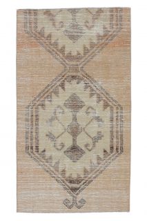 3x5 Vintage Beige Diamond Handmade Small Area Rug - Thumbnail