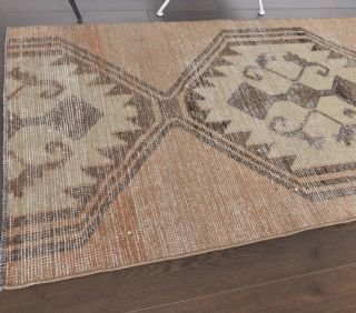 3x5 Vintage Beige Diamond Handmade Small Area Rug - Thumbnail