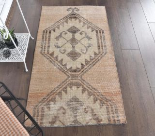 3x5 Vintage Beige Diamond Handmade Small Area Rug - Thumbnail