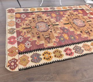 3x5 Vintage Handmade Kilim Small Rug - Thumbnail