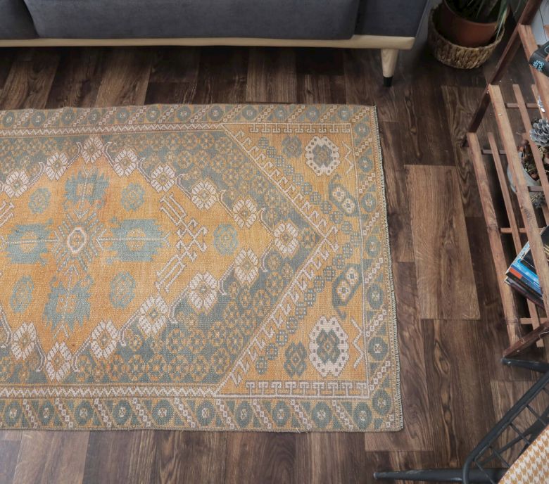 3x6 Semi-Antique Hand-knotted Area Orange Rug