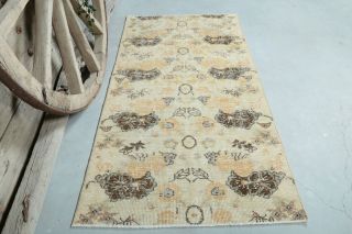 3x6 Vintage Handwoven Retro Floral Rug Runner - Thumbnail