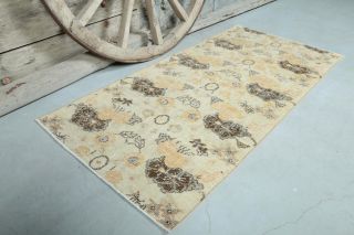 3x6 Vintage Handwoven Retro Floral Rug Runner - Thumbnail