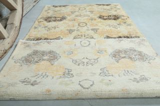 3x6 Vintage Handwoven Retro Floral Rug Runner - Thumbnail