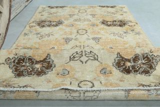 3x6 Vintage Handwoven Retro Floral Rug Runner - Thumbnail