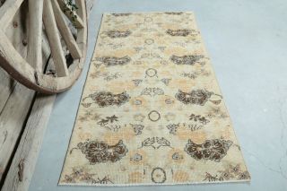 3x6 Vintage Handwoven Retro Floral Anatolian Rug Runner - Thumbnail