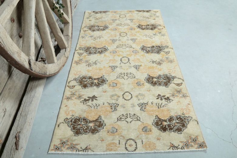 3x6 Vintage Handwoven Retro Floral Anatolian Rug Runner