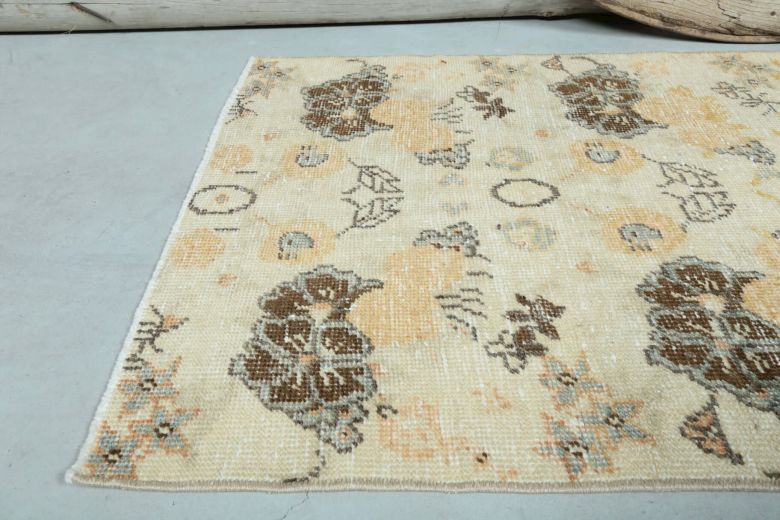 3x6 Vintage Handwoven Retro Floral Anatolian Rug Runner