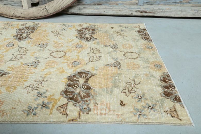 3x6 Vintage Handwoven Retro Floral Anatolian Rug Runner