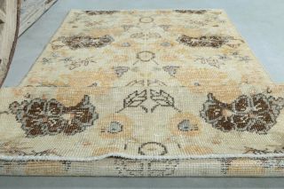 3x6 Vintage Handwoven Retro Floral Anatolian Rug Runner - Thumbnail