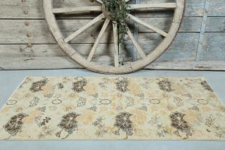 3x6 Vintage Handwoven Retro Floral Anatolian Rug Runner - Thumbnail