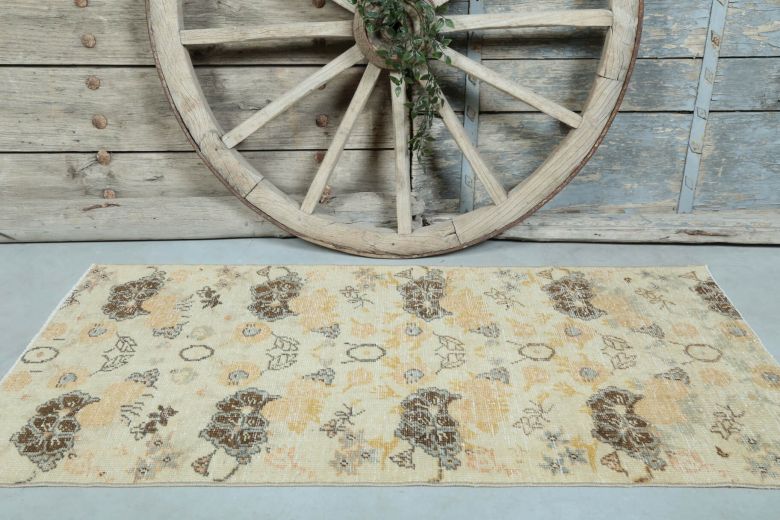 3x6 Vintage Handwoven Retro Floral Anatolian Rug Runner