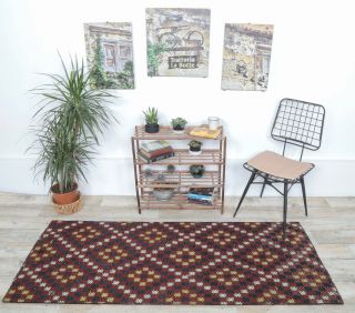 3x7 Vintage Handwoven Jajim Checkered Rug Runner - Thumbnail