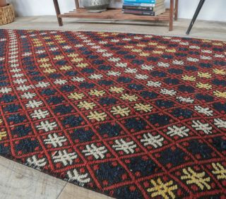 3x7 Vintage Handwoven Jajim Checkered Rug Runner - Thumbnail