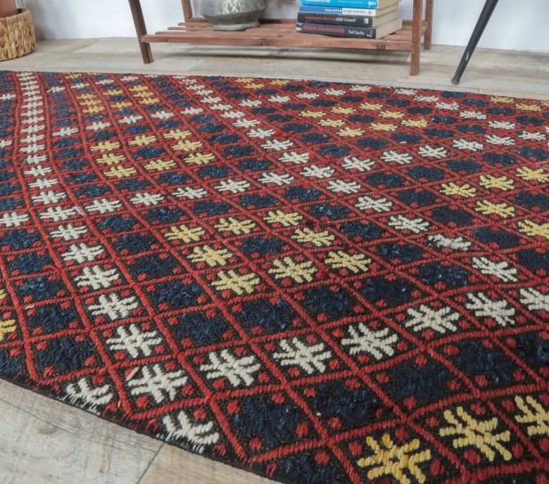 3x7 Vintage Handwoven Jajim Checkered Rug Runner