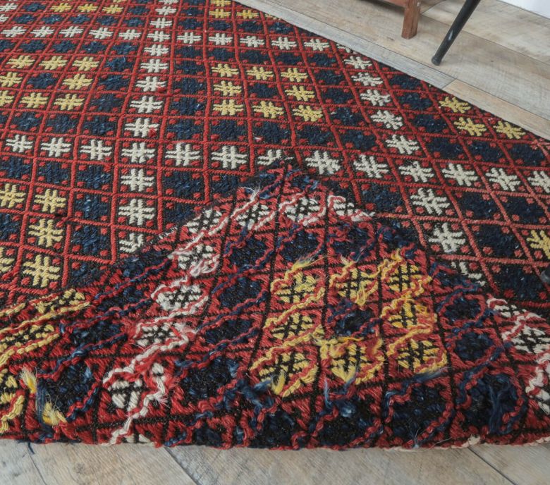 3x7 Vintage Handwoven Jajim Checkered Rug Runner