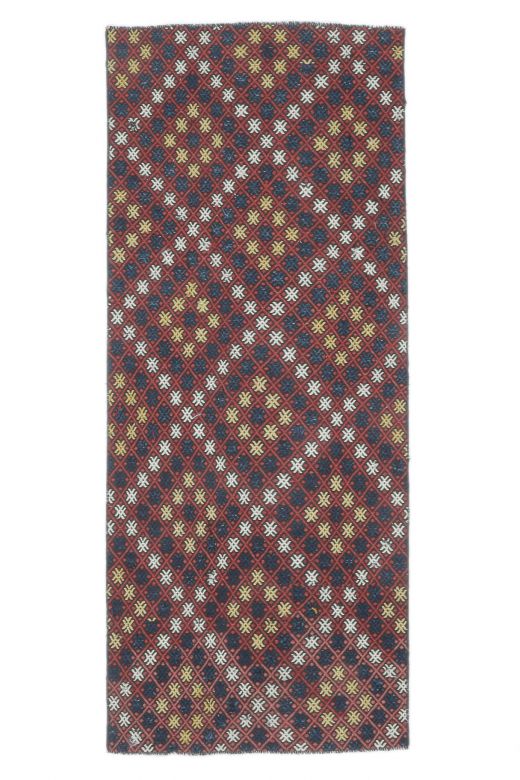 3x7 Vintage Handwoven Jajim Checkered Anatolian Rug Runner