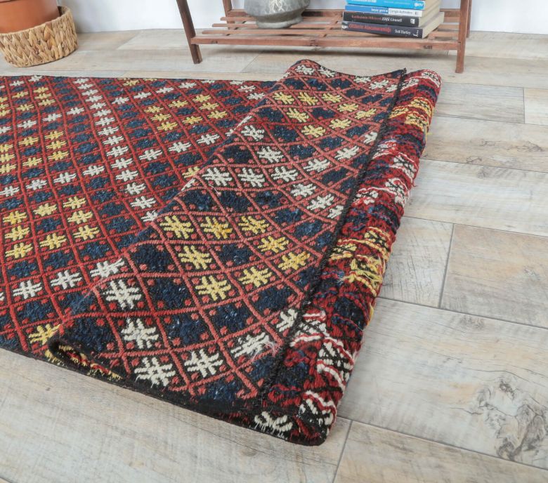 3x7 Vintage Handwoven Jajim Checkered Anatolian Rug Runner