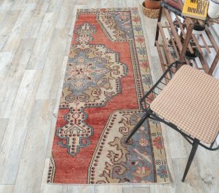 3x7 Vintage Handwoven Red Oriental Rug Runner - Thumbnail