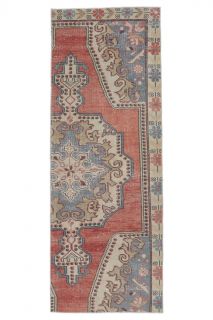 3x7 Vintage Handwoven Red Oriental Anatolian Rug Runner - Thumbnail