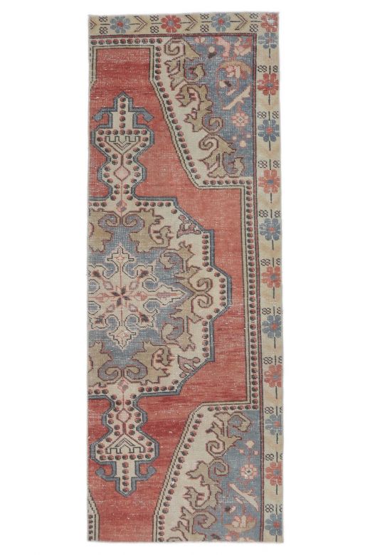 3x7 Vintage Handwoven Red Oriental Anatolian Rug Runner