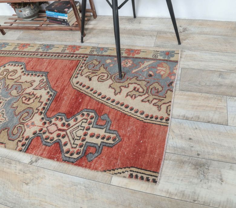 3x7 Vintage Handwoven Red Oriental Anatolian Rug Runner