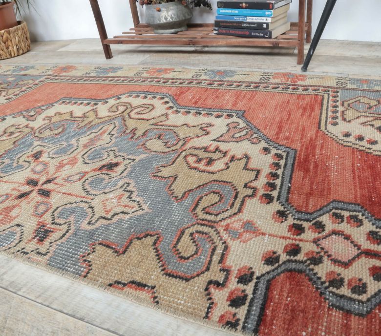 3x7 Vintage Handwoven Red Oriental Anatolian Rug Runner