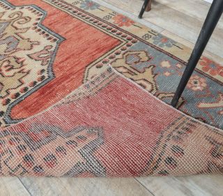 3x7 Vintage Handwoven Red Oriental Anatolian Rug Runner - Thumbnail