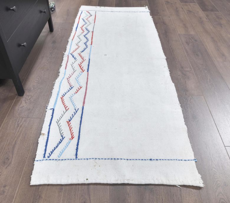 Vintage White Kilim Runner Rug