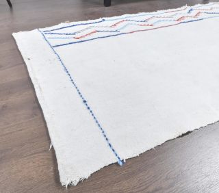 Vintage White Kilim Runner Rug - Thumbnail