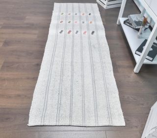 3x7 Vintage Kilim White Runner - Thumbnail