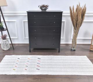 3x7 Vintage Kilim White Runner - Thumbnail