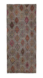 3x7 Geometric Vintage Kilim Runner Rug - Thumbnail
