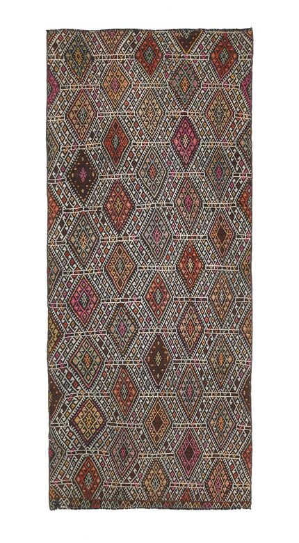 3x7 Geometric Vintage Kilim Runner Rug