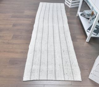 3x8 Vintage White Kilim Runner Rug - Thumbnail