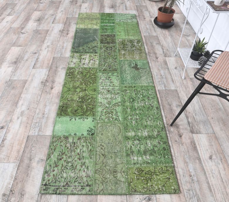 3x8 Vintage Patchwork Green Runner