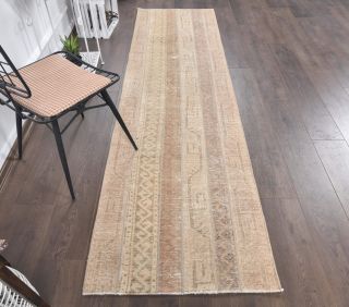 3x9 Vintage Handwoven Geometric Runner Rug - Thumbnail