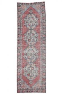 3x9 Vintage Handwoven Red Runner Rug - Thumbnail