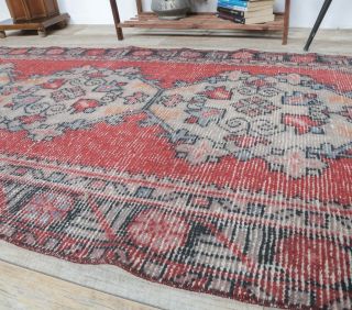 3x9 Vintage Handwoven Red Runner Rug - Thumbnail