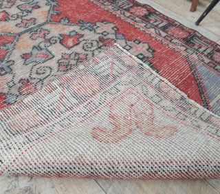 3x9 Vintage Handwoven Red Runner Rug - Thumbnail