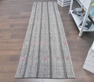 3x9 Vintage Kilim Rug Striped Runner - Thumbnail