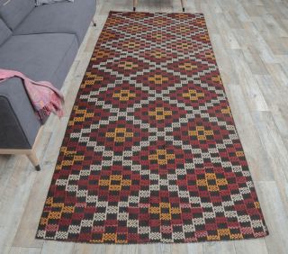 4x10 Vintage Kilim Flatweave Geometric Handmade Rug - Thumbnail