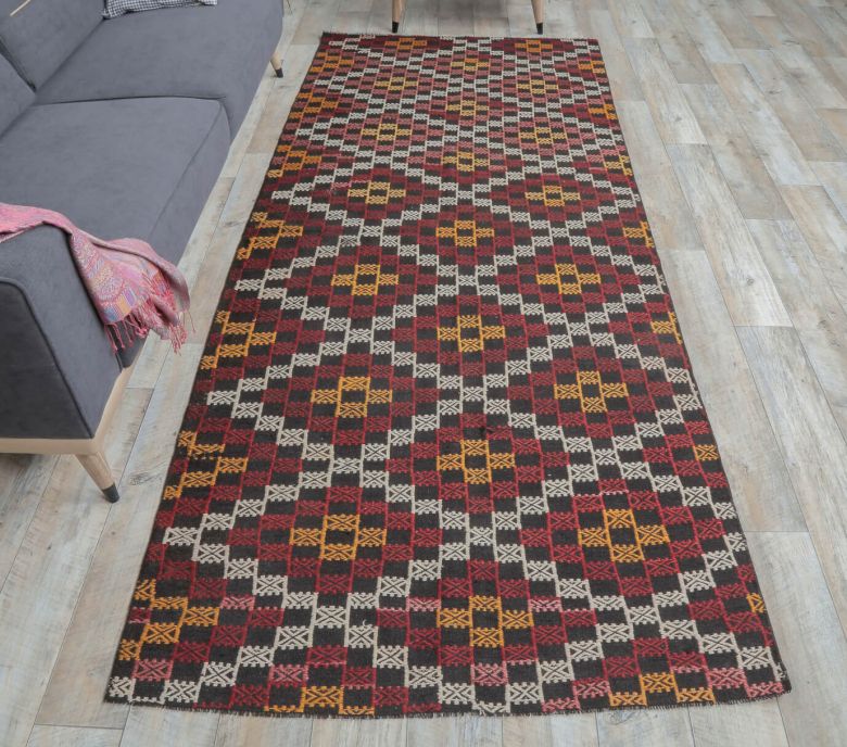 4x10 Vintage Kilim Flatweave Geometric Handmade Rug