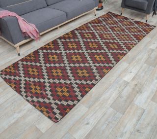 4x10 Vintage Kilim Flatweave Geometric Handmade Rug - Thumbnail